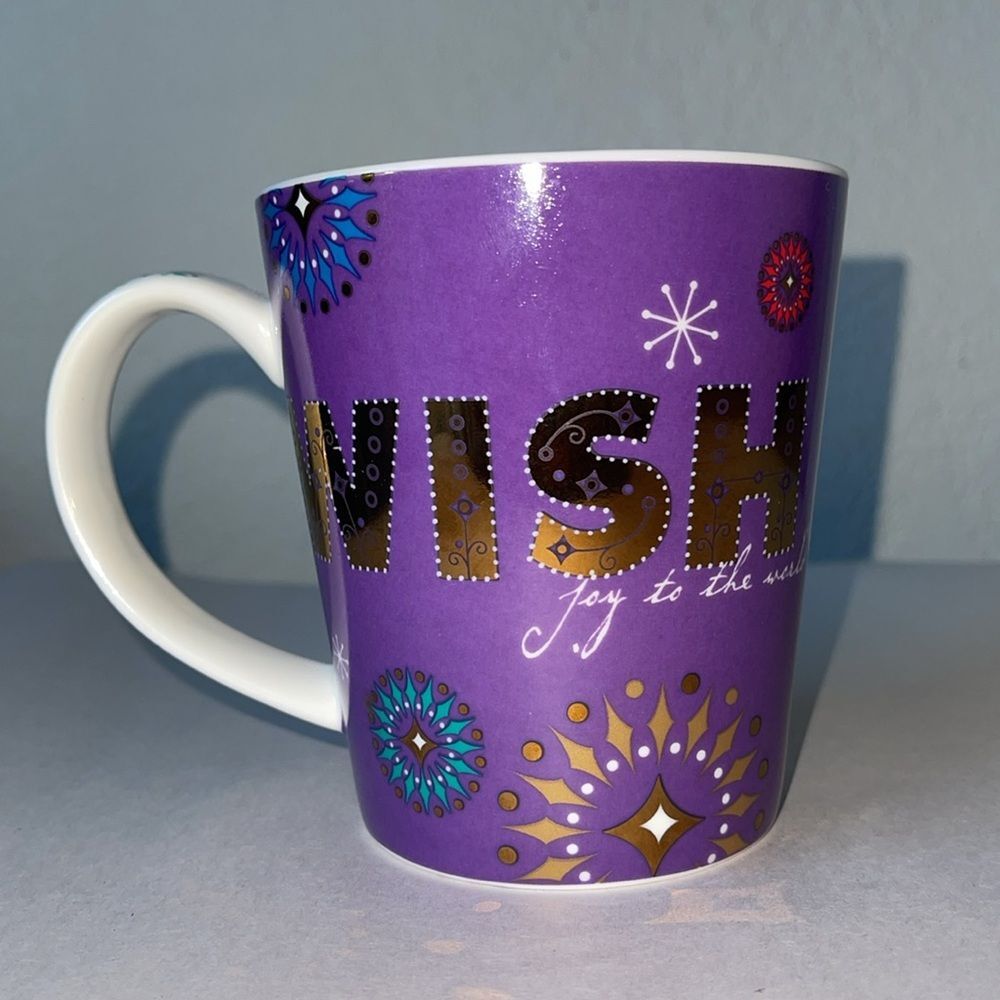 Starbucks Coffee Company Purple Wish Mug Holiday 2006 14oz Joy to the World Gold